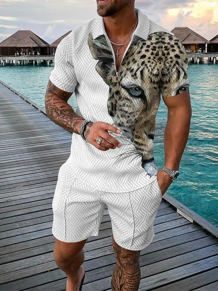 18 Pack Men Track Suits 2 Piece Set Summer Casual Outfits Fashion Polo Shirts Short Sleeve and Shorts Set Vacation Clothes