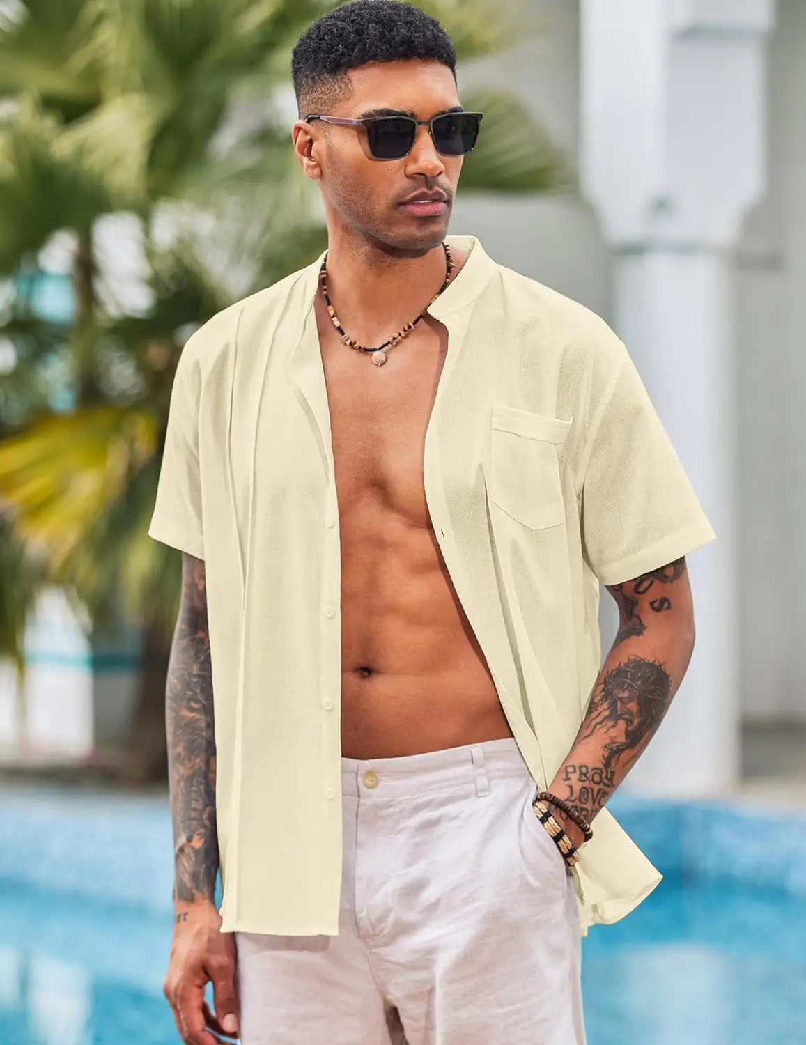 9 Pack-Men's Cuban Guayabera Shirt Cotton Linen Short Sleeve Button Down Shirts Casual Band Collar Summer Shirt