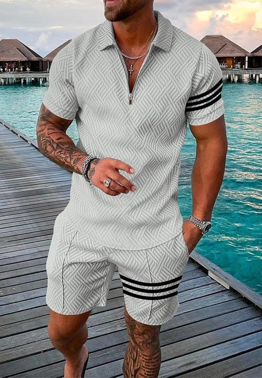 18 Pack Men Track Suits 2 Piece Set Summer Casual Outfits Fashion Polo Shirts Short Sleeve and Shorts Set Vacation Clothes