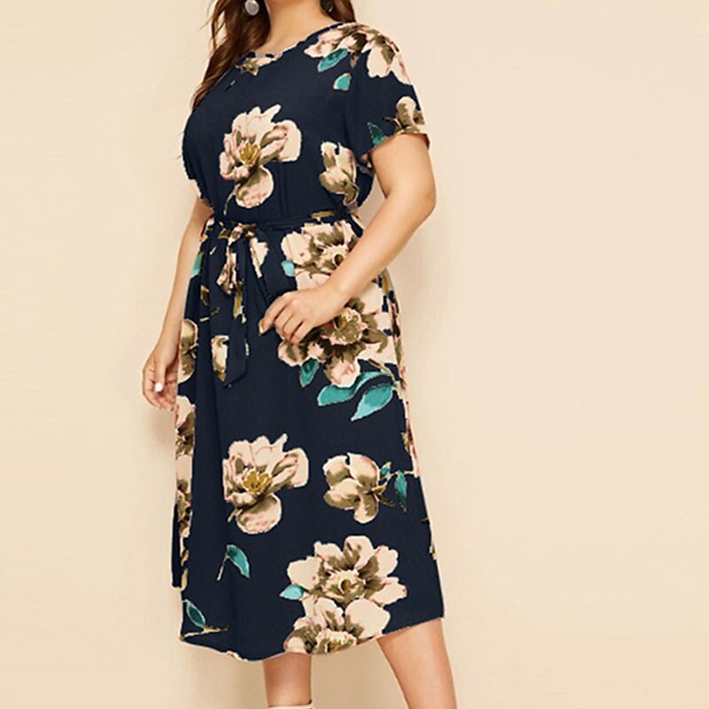 Women's Plus Size A Line Dress Floral Casual Midi Dress