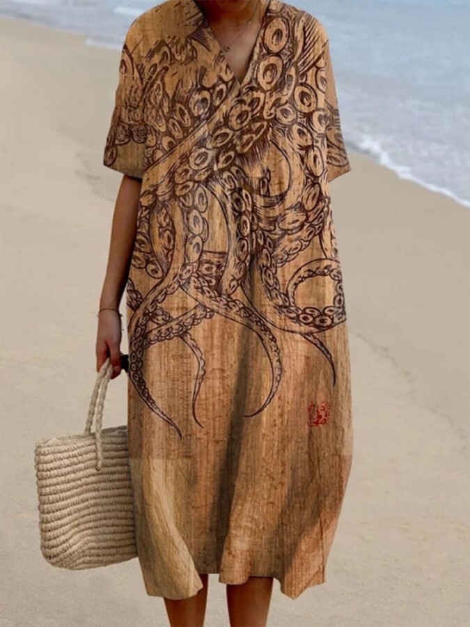 Women's Octopus Art Print Casual Dress 5342