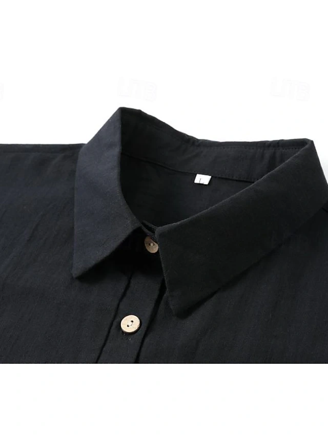 Women's White Dress Linen Dress Shirt Dress Maxi Dress Button Pocket Casual Daily Vacation V Neck 3/4 Length Sleeve 7c05