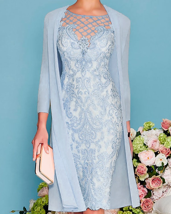 Women's Lace Dress Dress Set Midi Dress Pink Yellow Light Green Light gray Light Blue White 3/4 Length Sleeve Floral Pure Color Lace Winter Fall Crew Neck Elegant Classic Party 2022 S M L XL XXL 3XL