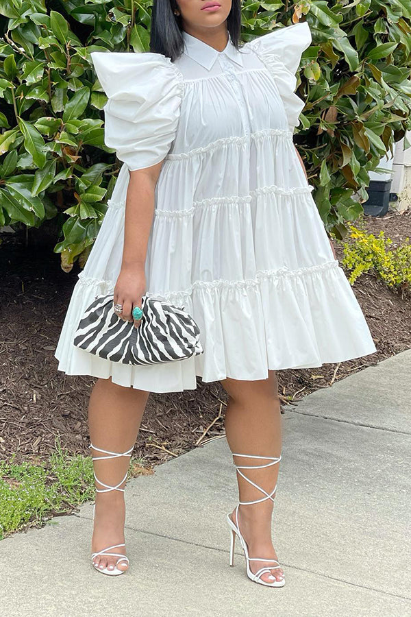 Fashion Push Sleeve Splicing Large A Swing Dress