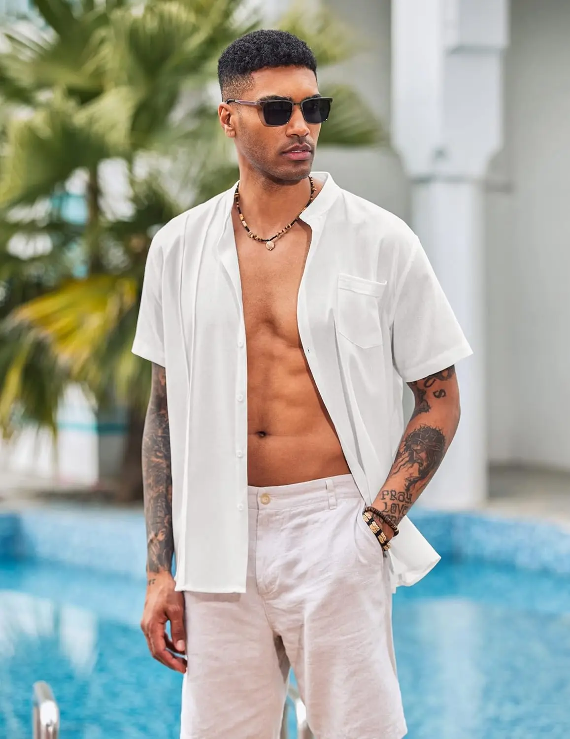 9 Pack-Men's Cuban Guayabera Shirt Cotton Linen Short Sleeve Button Down Shirts Casual Band Collar Summer Shirt