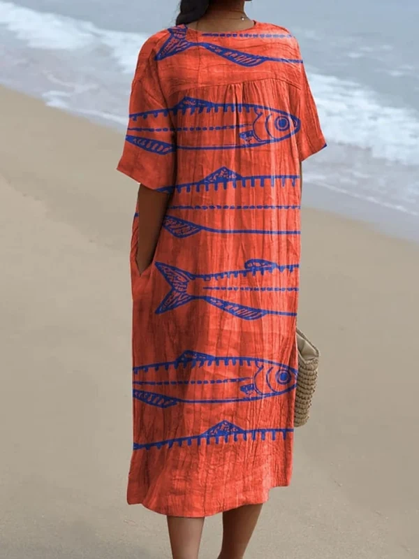 Women's Vintage Lovely Sardines Art Print Flowy Dress db4c