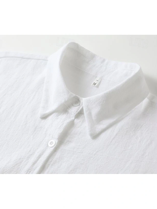 Women's Casual Linen Dress Button-Down Shirt Collar 3/4 Long Sleeve 2628