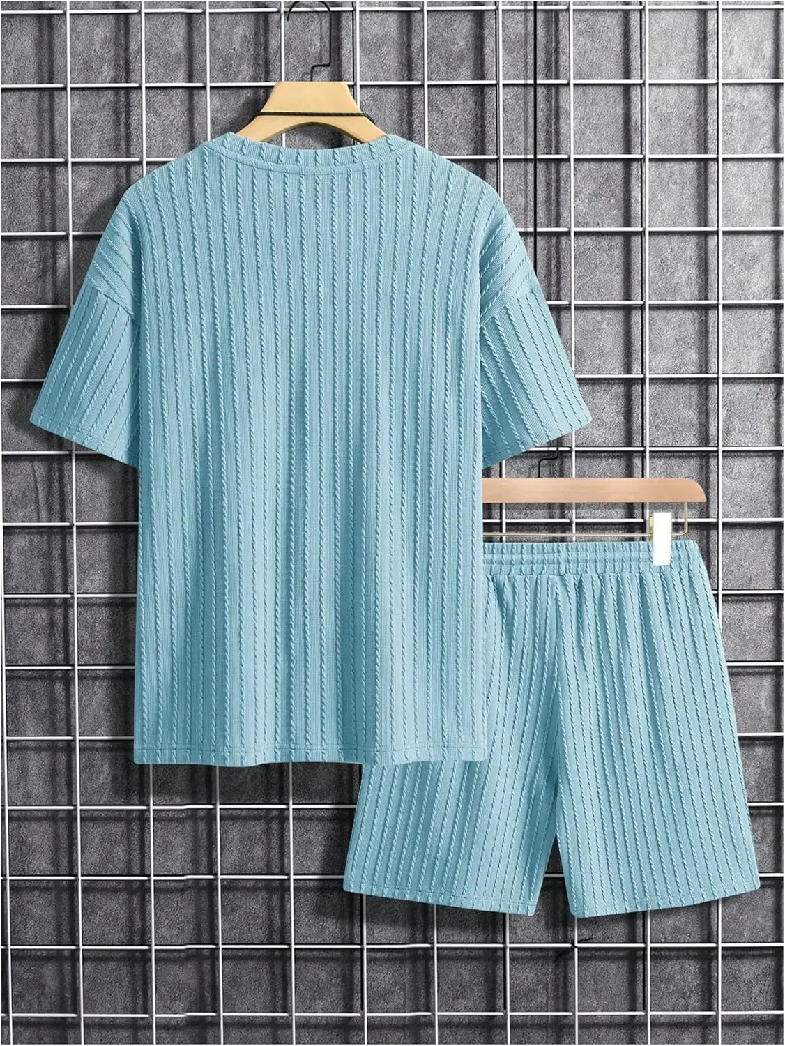 7 Pack-Men's 2 Piece Outfits Short Sleeve Crewneck Summer T Shirt and Drawstring Casual Track Shorts Set