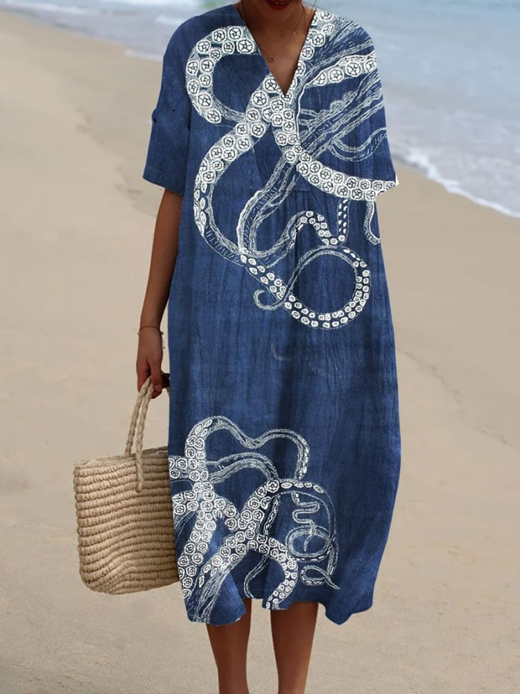 Women's Octopus Art Print Flowy Dress 7e37