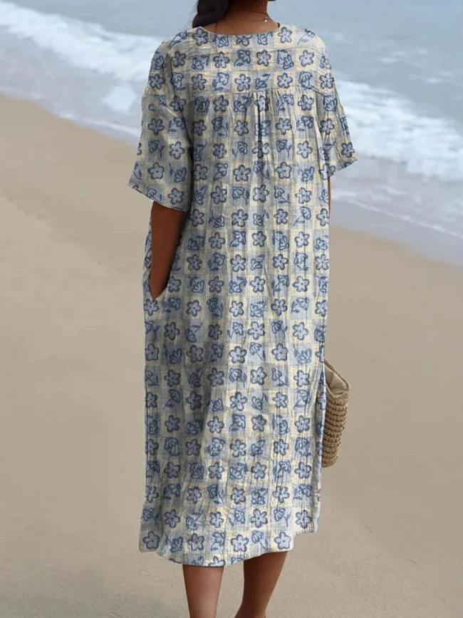 Women's Vintage Lovely Floral Art Print Flowy Dress d3ae