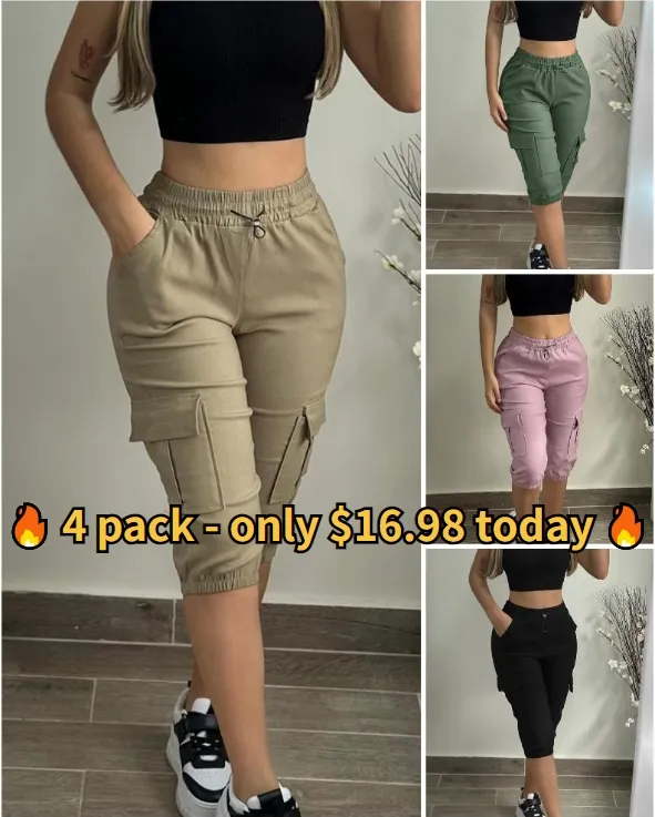 Side Pockets Drawstring Waist Cropped Cargo Pants