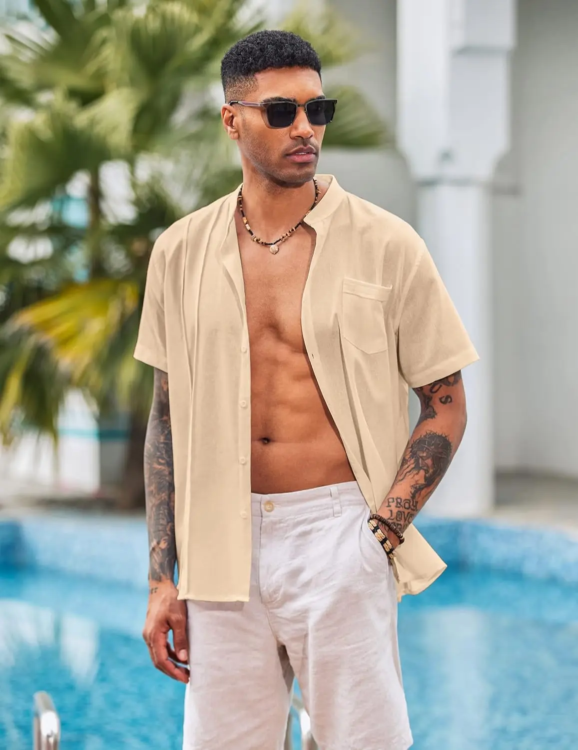 9 Pack-Men's Cuban Guayabera Shirt Cotton Linen Short Sleeve Button Down Shirts Casual Band Collar Summer Shirt