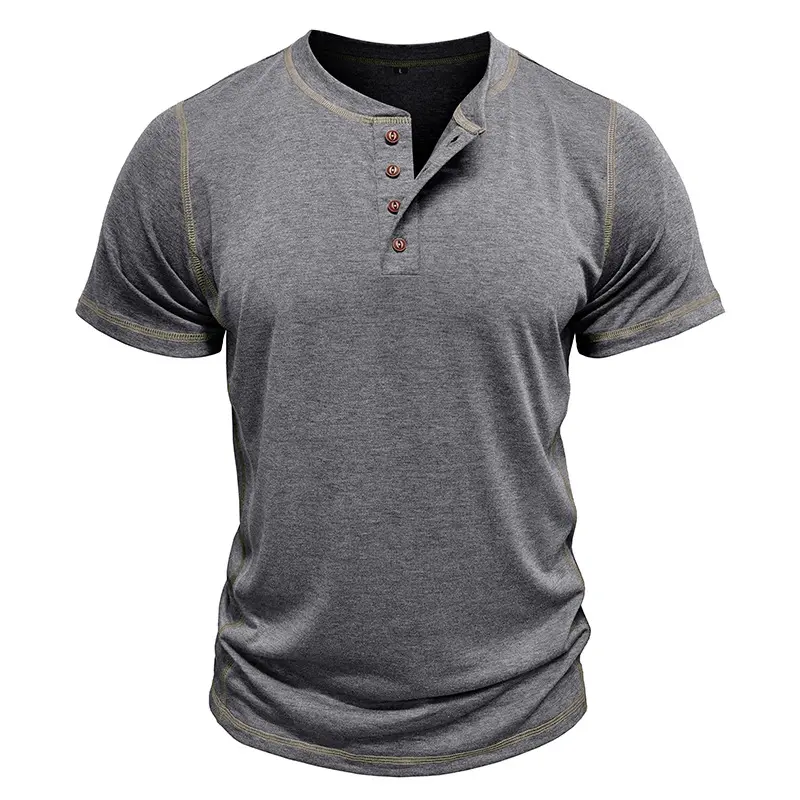 5 Pack-Men's Retro Short Sleeve Henley Shirt