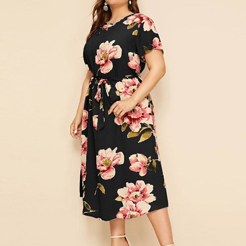 Women's Plus Size A Line Dress Floral Casual Midi Dress