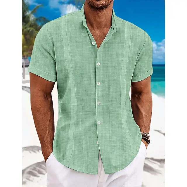 6 PACK-Men's Shirt Linen Shirt Guayabera Shirt Summer Shirt Beach Wear Button Up Shirt Black White Blue Green Short Sleeve Plain Collar Summer Casual Daily Clothing Apparel