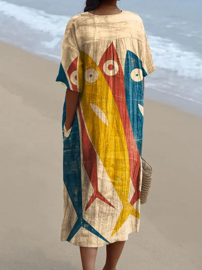 Women's Fish Art Print Casual Dress cdd4