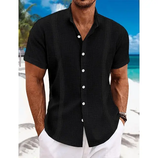 6 PACK-Men's Shirt Linen Shirt Guayabera Shirt Summer Shirt Beach Wear Button Up Shirt Black White Blue Green Short Sleeve Plain Collar Summer Casual Daily Clothing Apparel