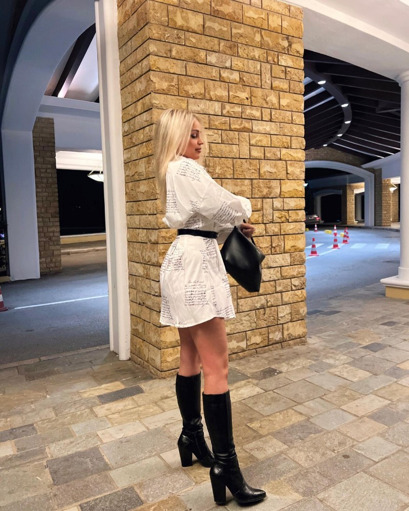 Button Up Turndown Collar Letter Print Shirt Dress